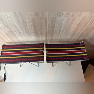 Walker Vintage Striped Folding Chairs Stools Camping Fishing Set of Two